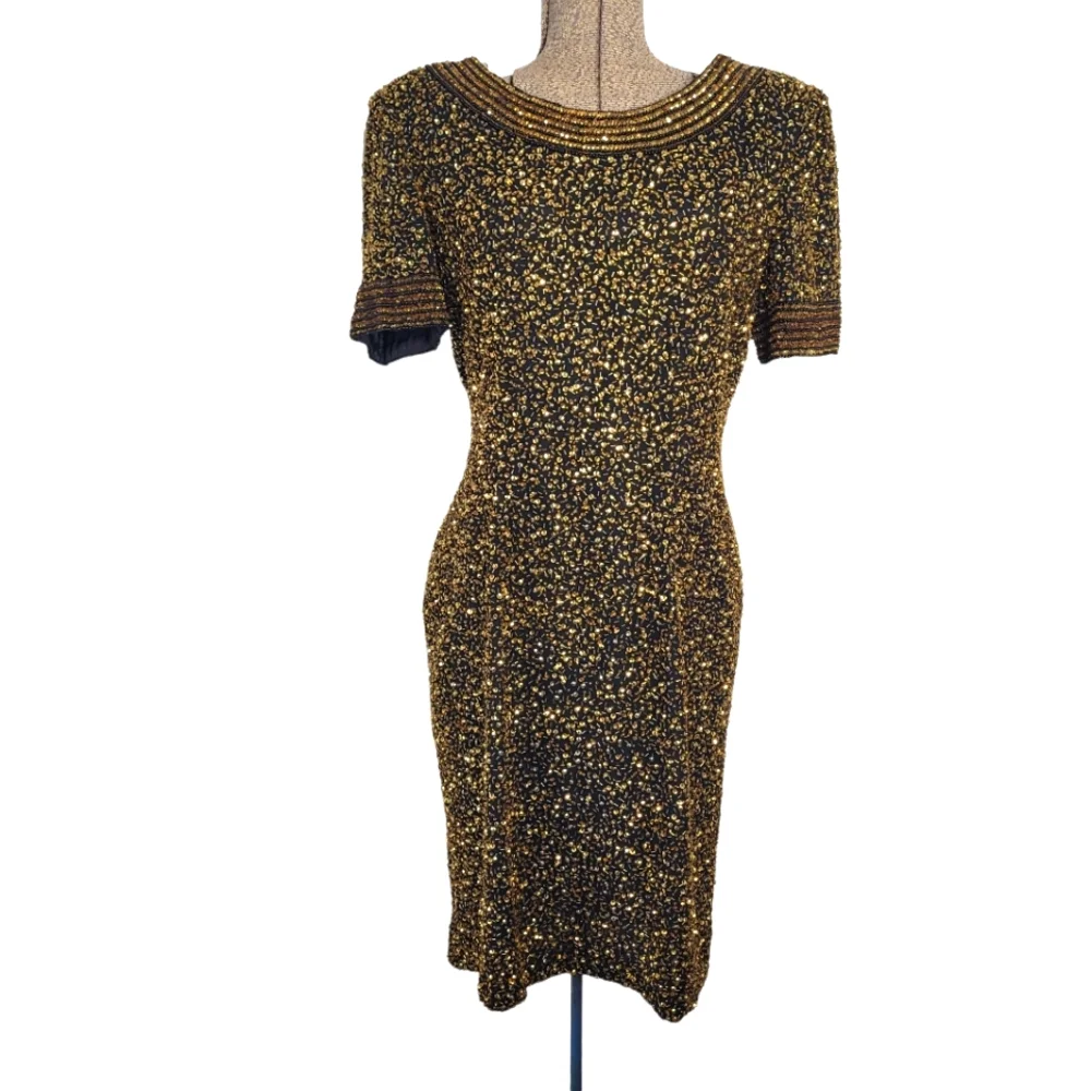 Vintage Niteline 100% silk dress with gold beading in size 10 - Picture 1 of 15